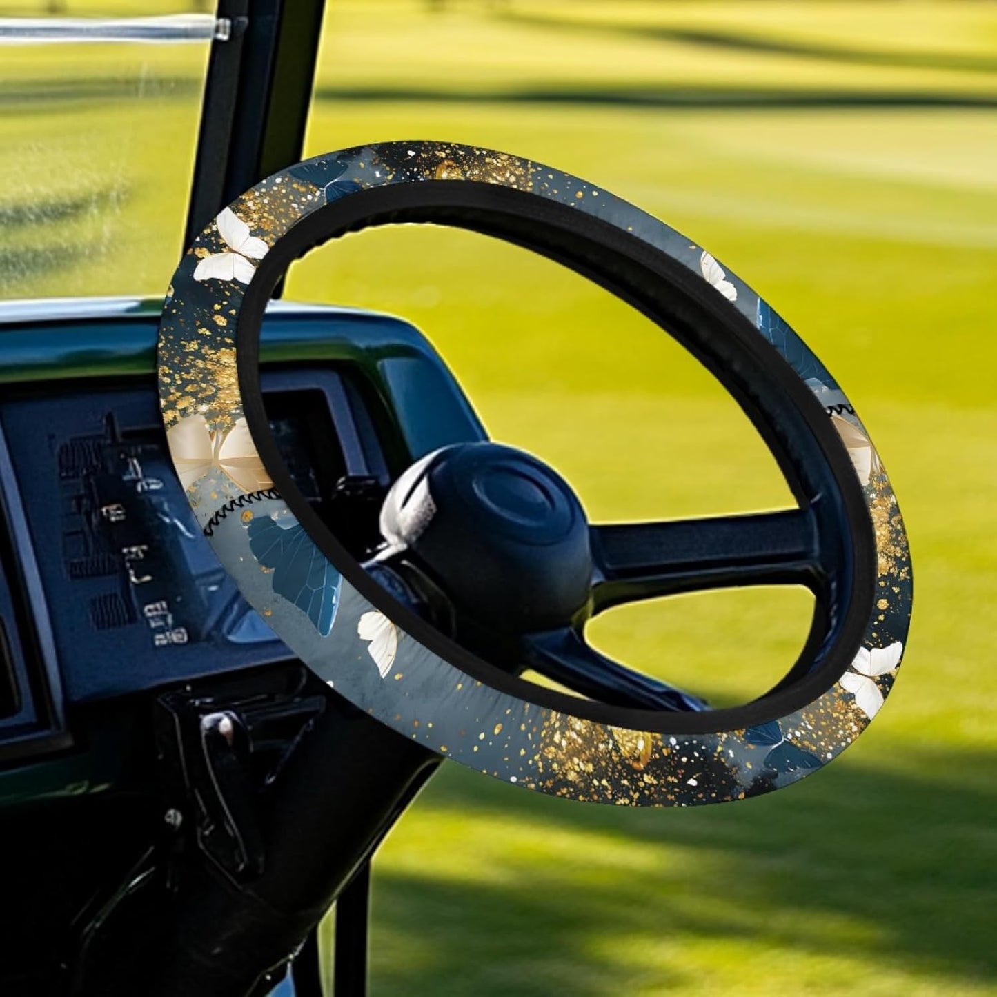 Blue Marble Print Golf Cart Steering Wheel Cover for Women Butterfly Golf Cart Steering Wheel Covers for Club Car Steering Wheel Cover