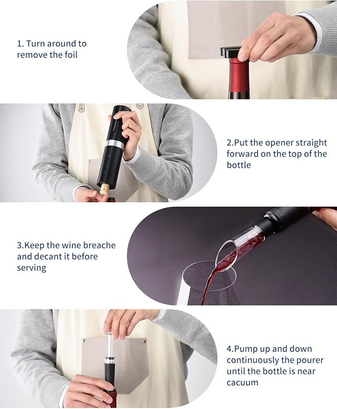 CIRCLE JOY Electric Wine Bottle Opener Set - Rechargeable Cordless Wine Corkscrew with Charging Base, Foil Cutter, Aerator Pourer and Stopper