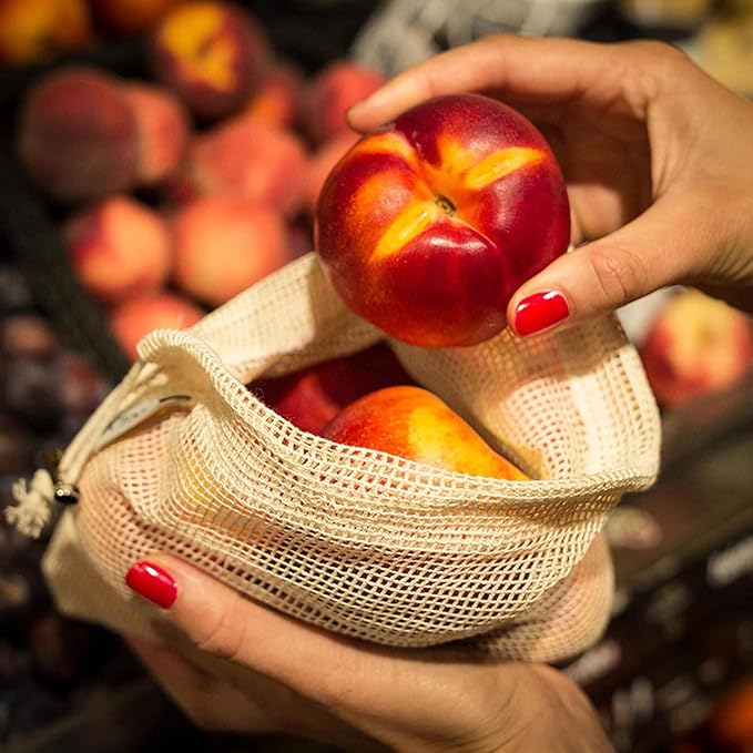Reusable Organic Cotton Mesh Produce Bags Washable Reusable Grocery Bags Heavy Duty Bag Mesh Bags for Shopping, Vegetables & Fruits (6 Sizes (2L+2M+2S))