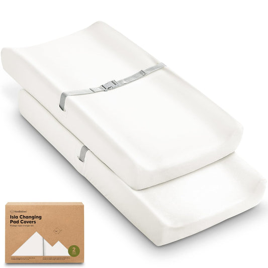 2-Pack Baby Changing Pad Covers for Girl, Boy, Neutral - Soft Viscose Derived from Bamboo Changing Table Pad Cover Sheets,Baby Nursery Diaper Changing Pad Cover,Contour Changing Pad Liner (Soft White)