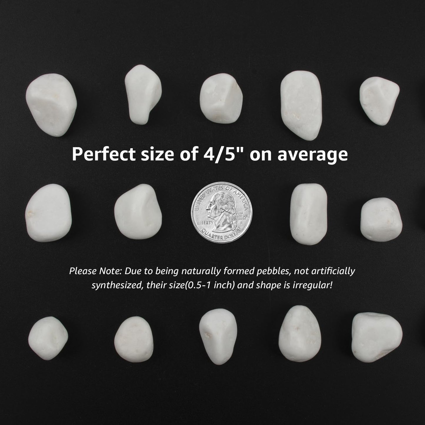 LOOIOOJ 10 lbs White Polished Decorative Stones, 0.5-1 Inch Landscape Rocks for Indoor Plants, Garden, Outdoor Pathways, Vase Fillers, Pots, Glass Containers, and Craft Pro (Pure White, Weight: 10 LB)