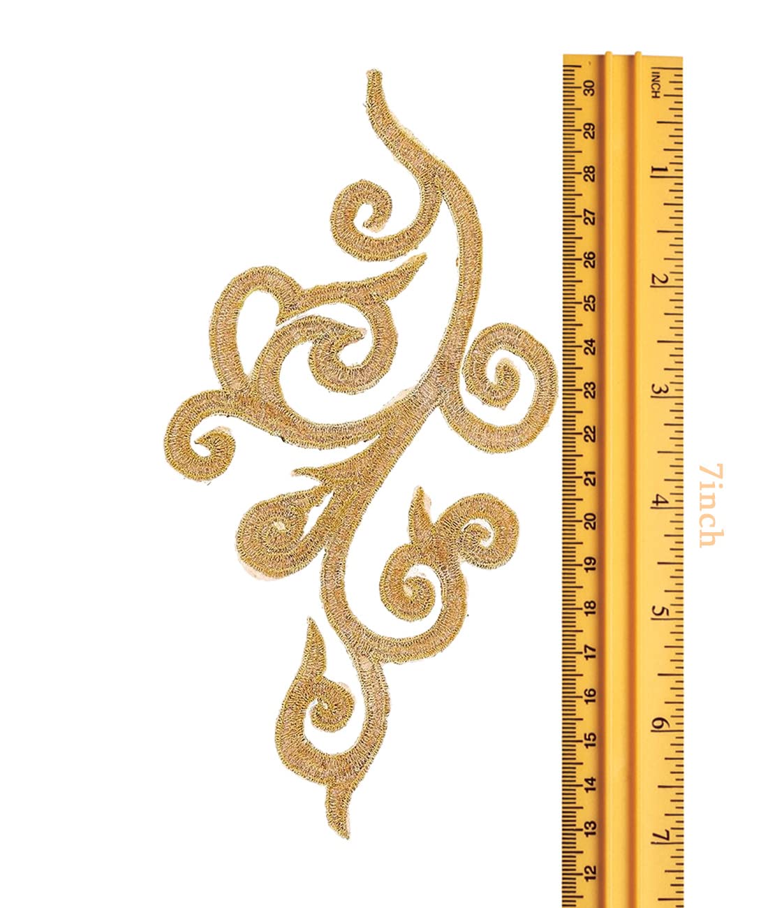 5 Pairs Embroidered Fancy Baroque Applique Swirl Iron on Patches Scroll Badge with Gold Trimming for Wedding Gown Dress Shoe Shirt Borders (Gold)