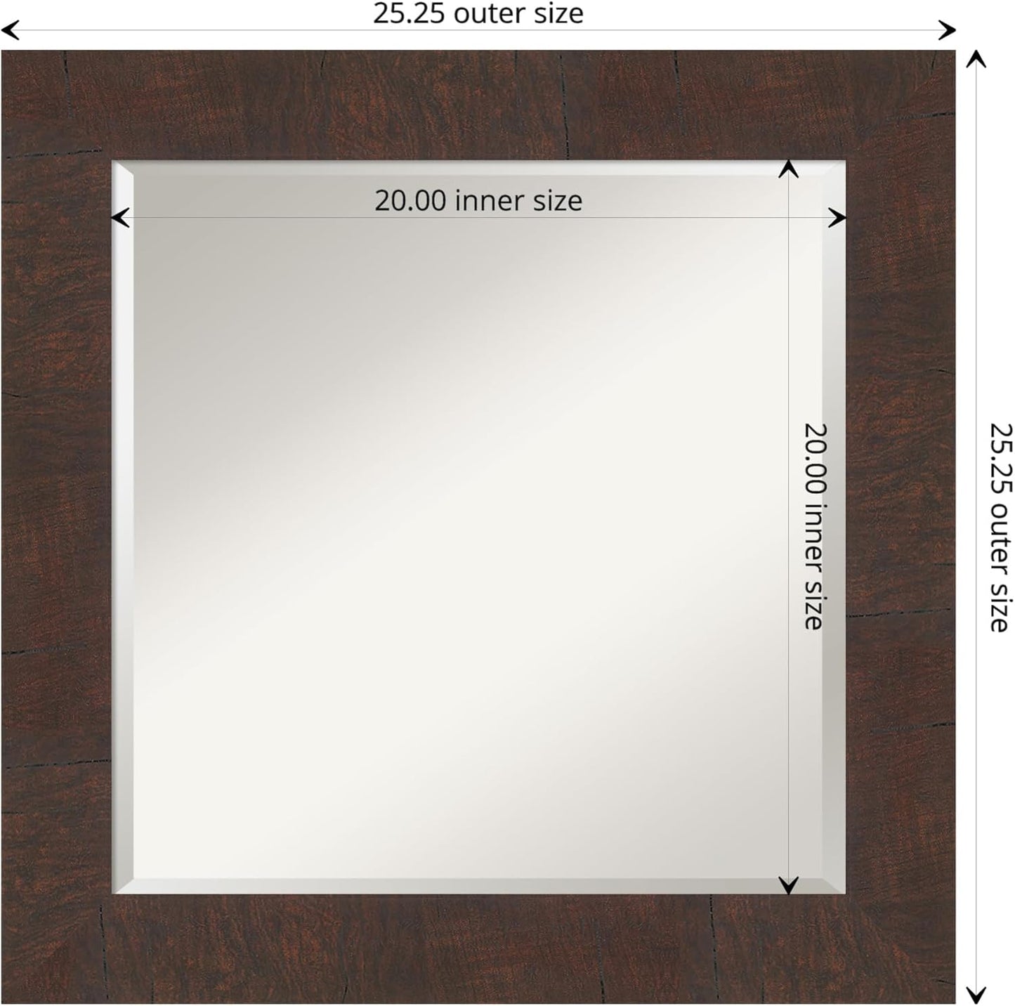 Amanti Art Brown Wall Mirror 25x25 Wildwood Brown Square Bathroom Mirror for Wall Decor Living Room, Medium Rustic Farmhouse Frame, Hangs Horizonally and Vertically, Bathroom Decor, Beveled Edge