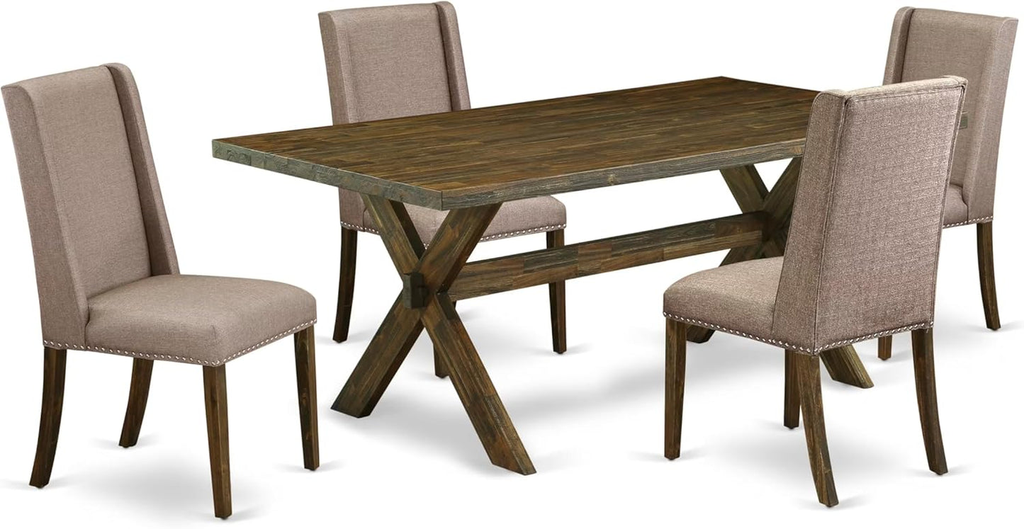 East West Furniture X777FL716-5 5 Piece Dining Set Includes a Rectangle Dining Room Table with X-Legs and 4 Dark Khaki Linen Fabric Upholstered Parson Chairs, 40x72 Inch, Multi-Color