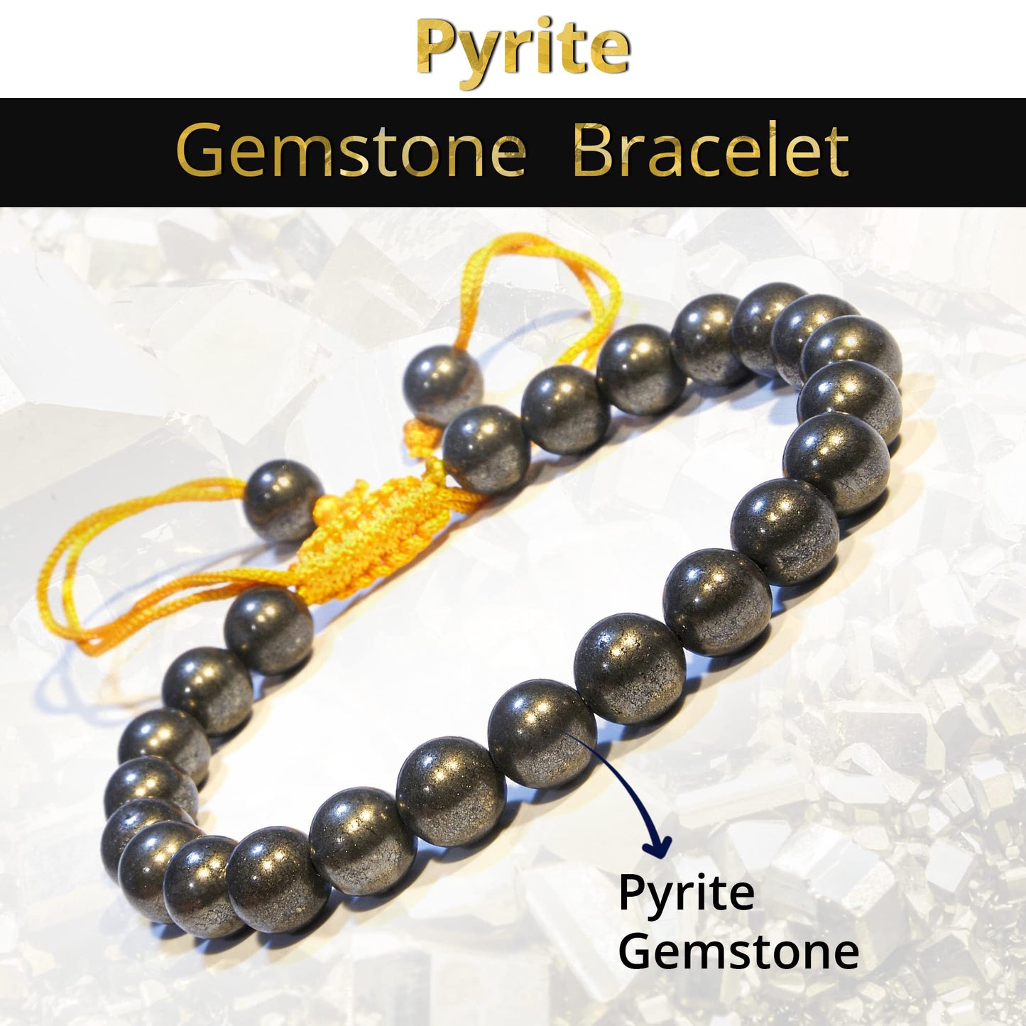 ANAYA AGATE Healing Crystal Bracelet – Chic Gemstone Bracelet for Men and Women – 8mm Round Bead Bracelets for Spiritual Healing, Protection, Positive Energy - Pyrite