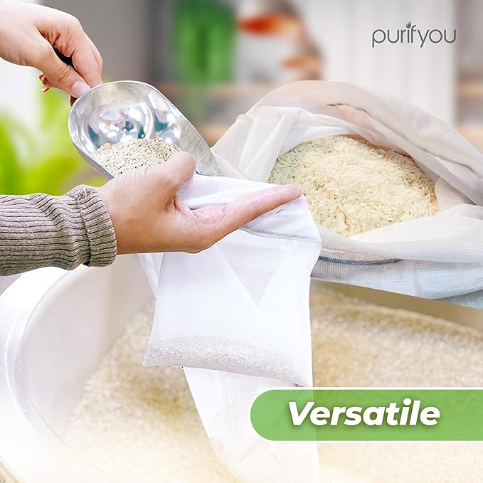 purifyou Set of 9 Reusable Produce Bags, Heavy Duty Washable Mesh Grocery Bag with Drawstring, Ideal for Farmers Market, Beach, and Refrigerator Storage (Extra Large, Large, Small)