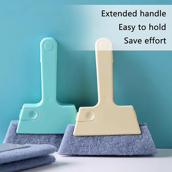 Window Track Cleaner Tool, 3Pcs 4-in-1 Groove Cleaning Brush (with Bristle Brush, Gap Dustpan, Scraper) + 4pcs Replacement Cloth, Washable Cleaning Gadgets for Sliding Door, Sill, Car Vents