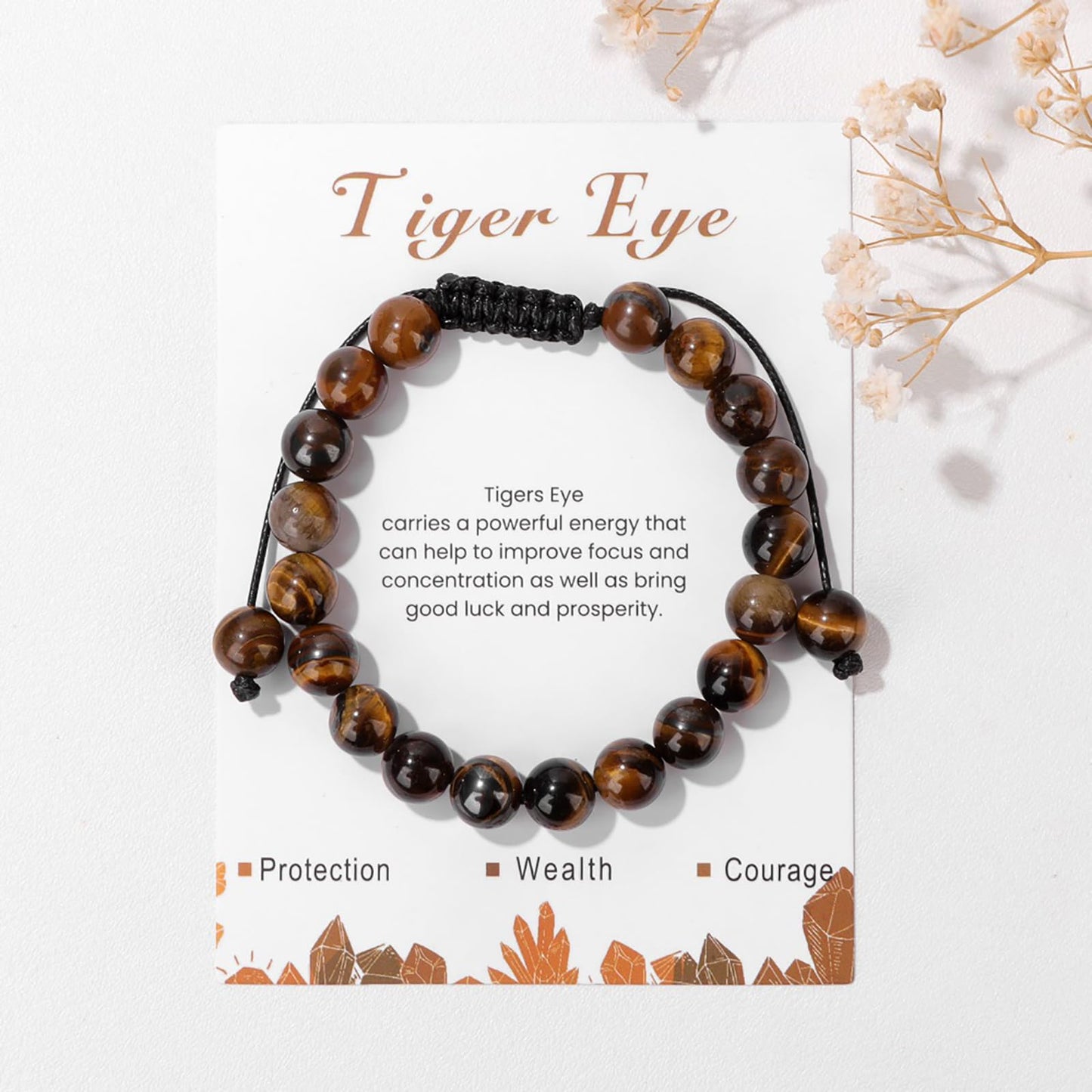 Tiger Eye Bracelet for Men Women 8mm Natural Stone Beaded Bracelet Handmade Adjustable Tiger Eye Crystal Bracelet Tiger Eye Jewelry for Women