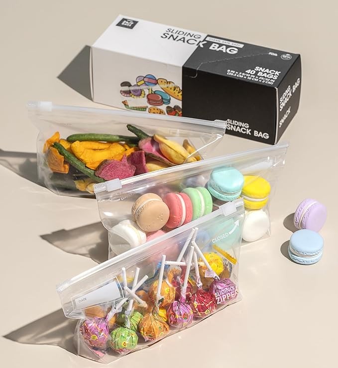 Snack Slider Storage Bags- 80 Count, Featuring Expandable Bottom, Zero BPA, Microwave-Safe(2 boxes of 40)