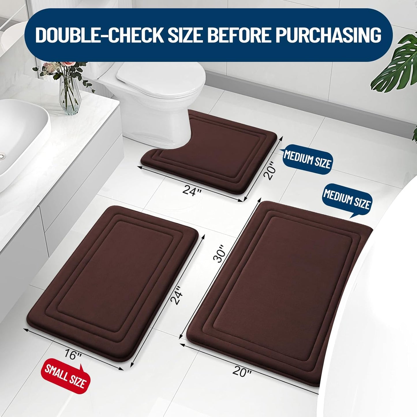 Grandaily Memory Foam Bath Mat Rug 47x17, Ultra Soft, Non-Slip and Absorbent Bathroom Rugs, Machine Wash Dry, Comfortable Bath Carpet for Bathroom Floor, Tub and Shower, Brown