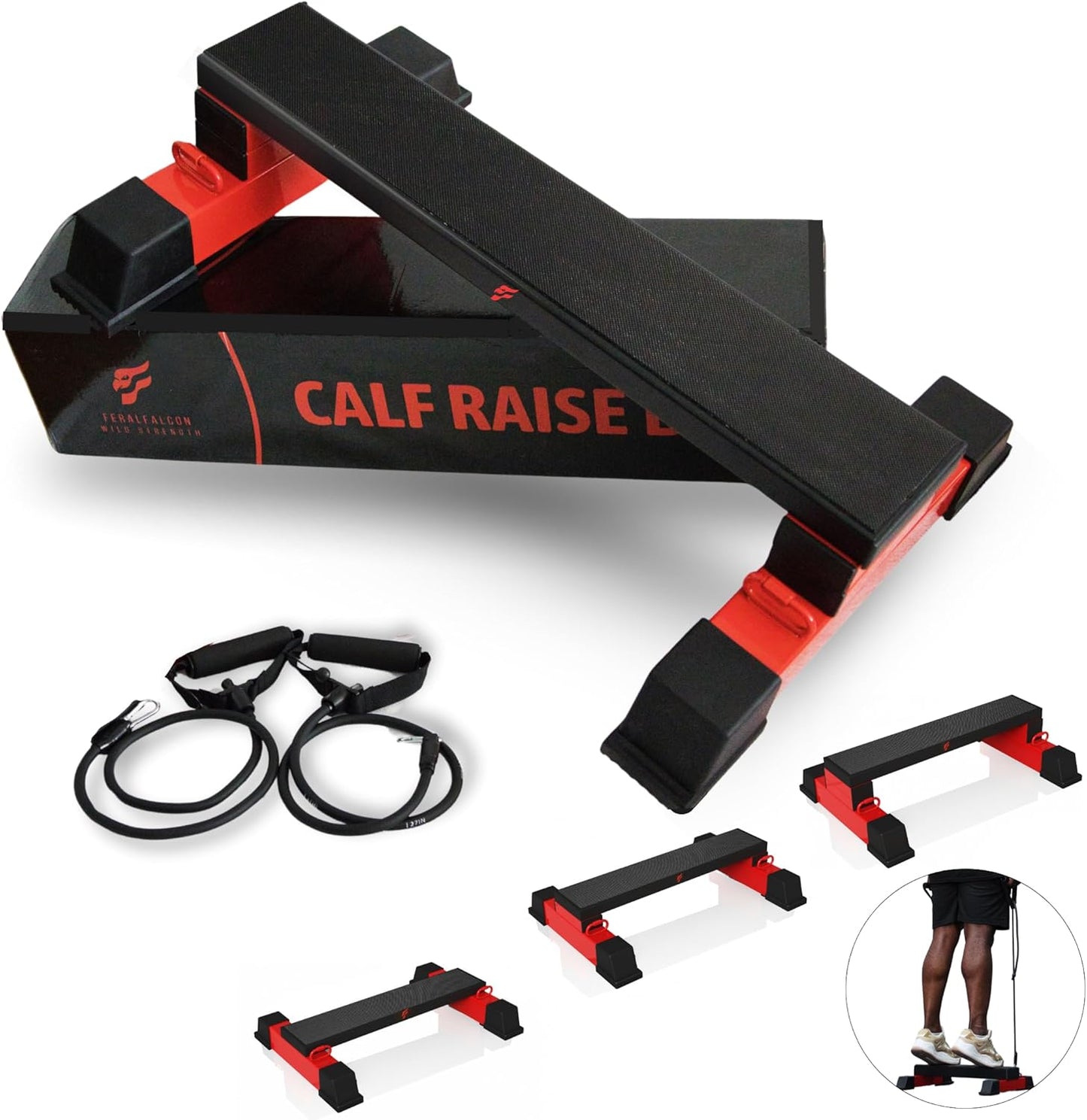 Pro Adjustable Calf Raise Block – Versatile Workout Platform for Calves, Legs & Upper Body – Raises, Squats, Stretches – Anti-Slip Bar, Band Compatible – Home Gym Equipment