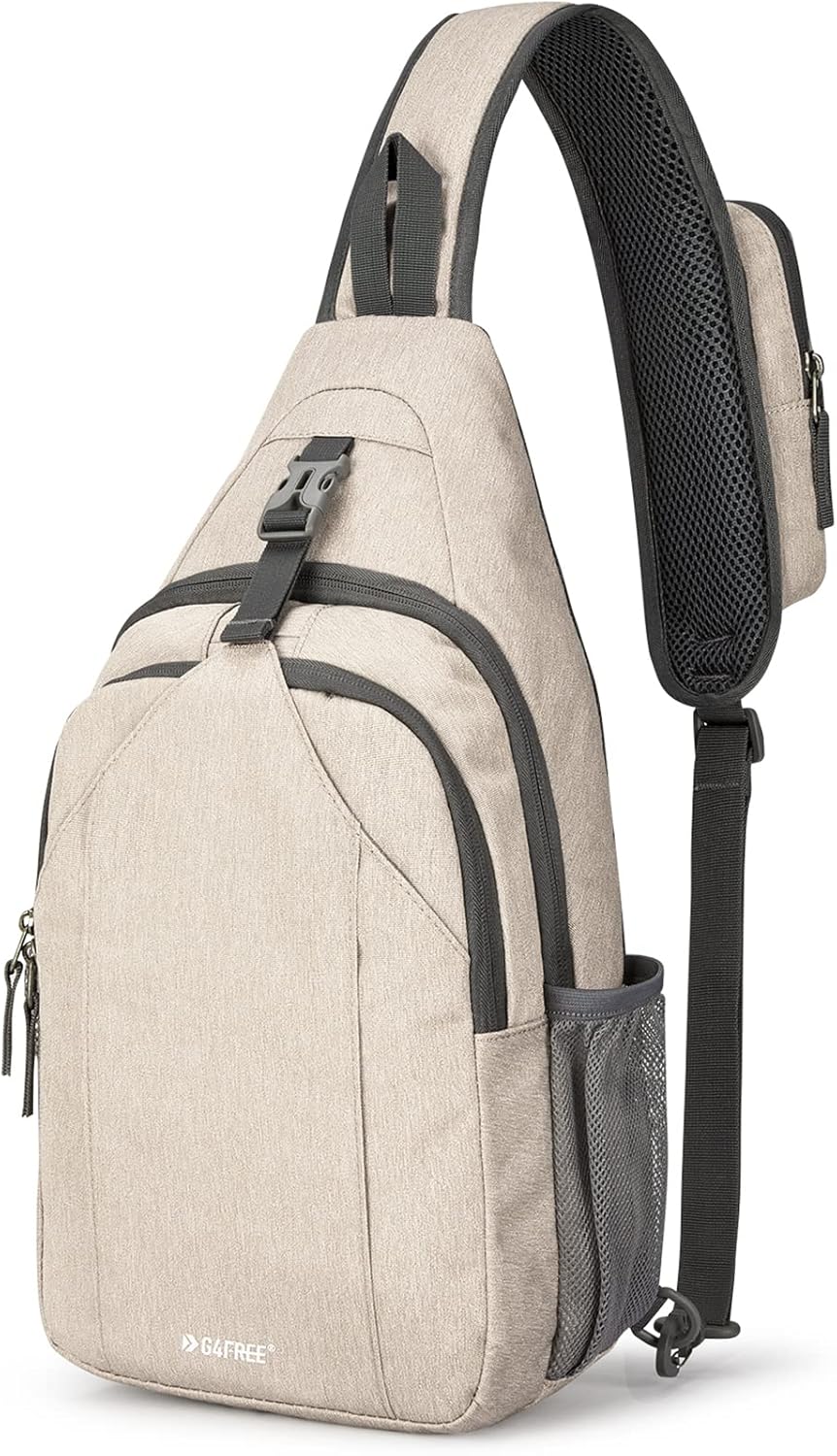 G4Free Sling Bag RFID Blocking Sling Backpack Crossbody Chest Bag Daypack for Hiking Travel(Ivory)