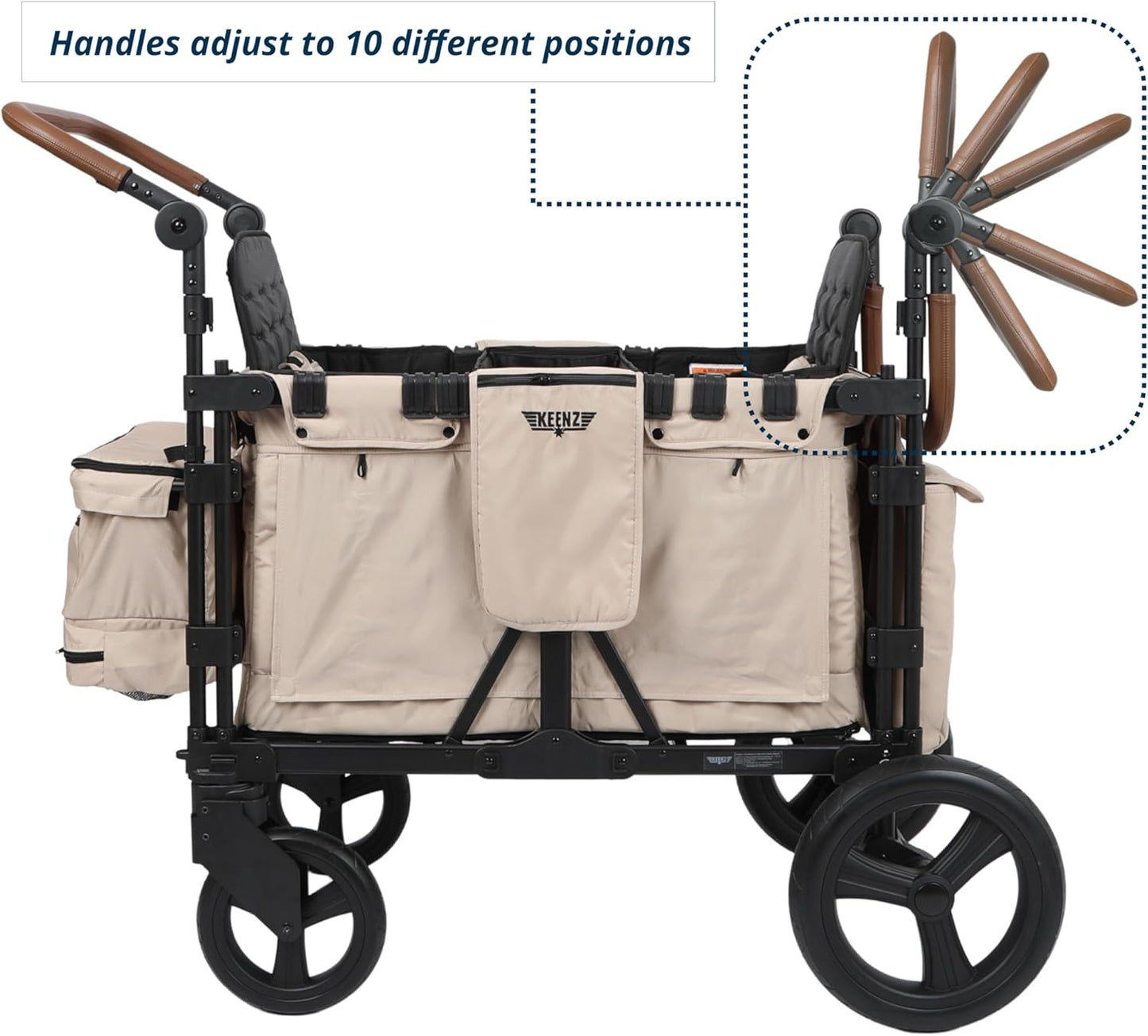 Keenz VYOO Stroller Wagon with Canopy - Foldable Design for Easy Storage, 5 Seating Positions for Kids, Enhanced Child Safety, All-Terrain Mobility, 4-Passangers, Mocha