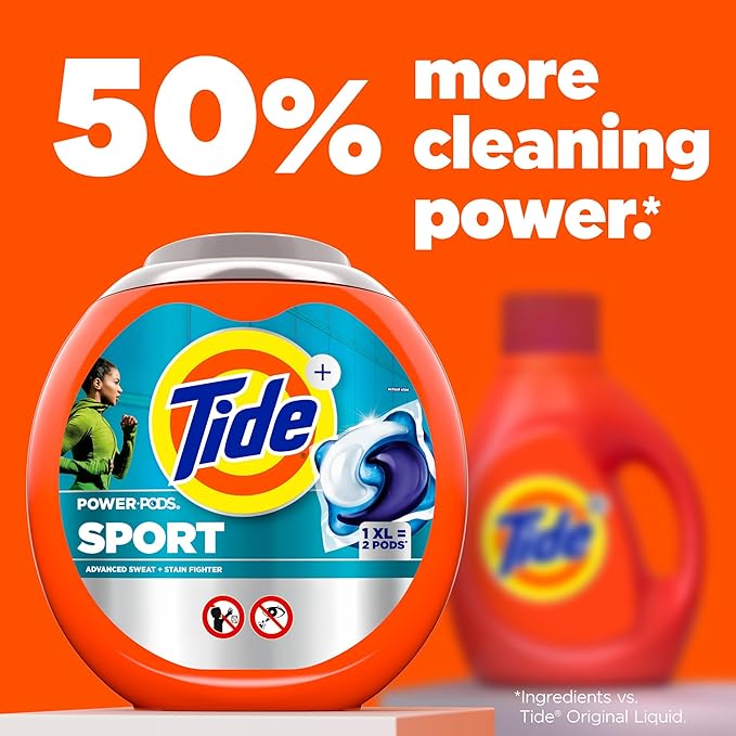 Tide Power Pods Sport Laundry Detergent Pacs, 18 Count, Advanced Sweat + Stain Fighter