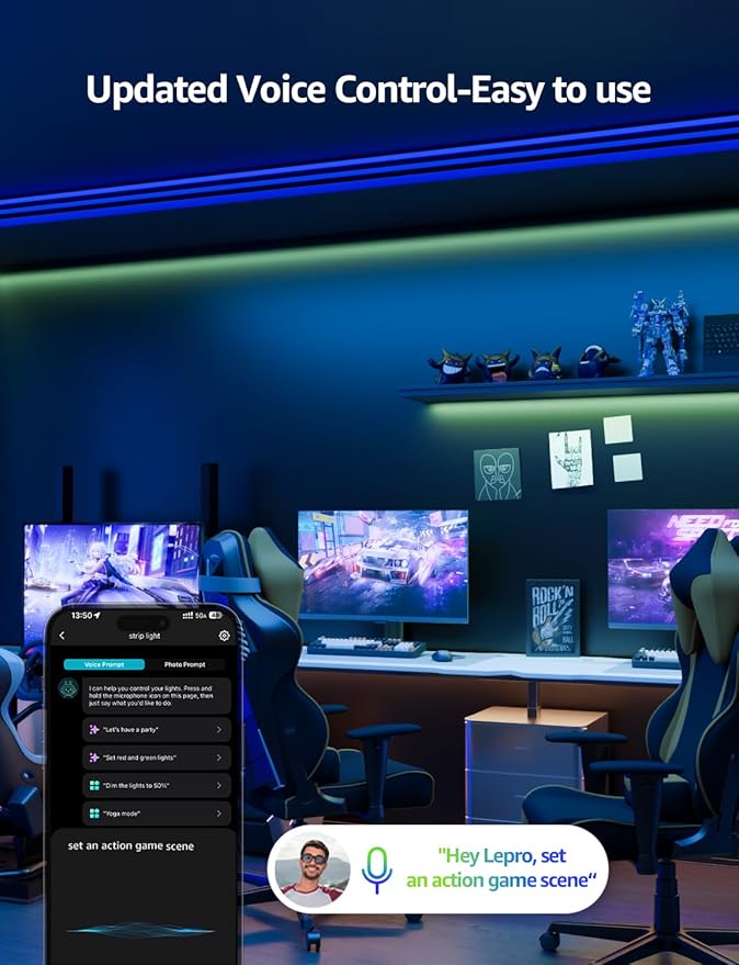 Lepro SE1 AI Smart LED Strip Lights - 65.6ft RGB Color Changing Light Strips with APP Control, AI Generated Lighting, Music Sync, 2.4GHz Wi-Fi & Bluetooth LED Lights for Home Decor (No Remote)