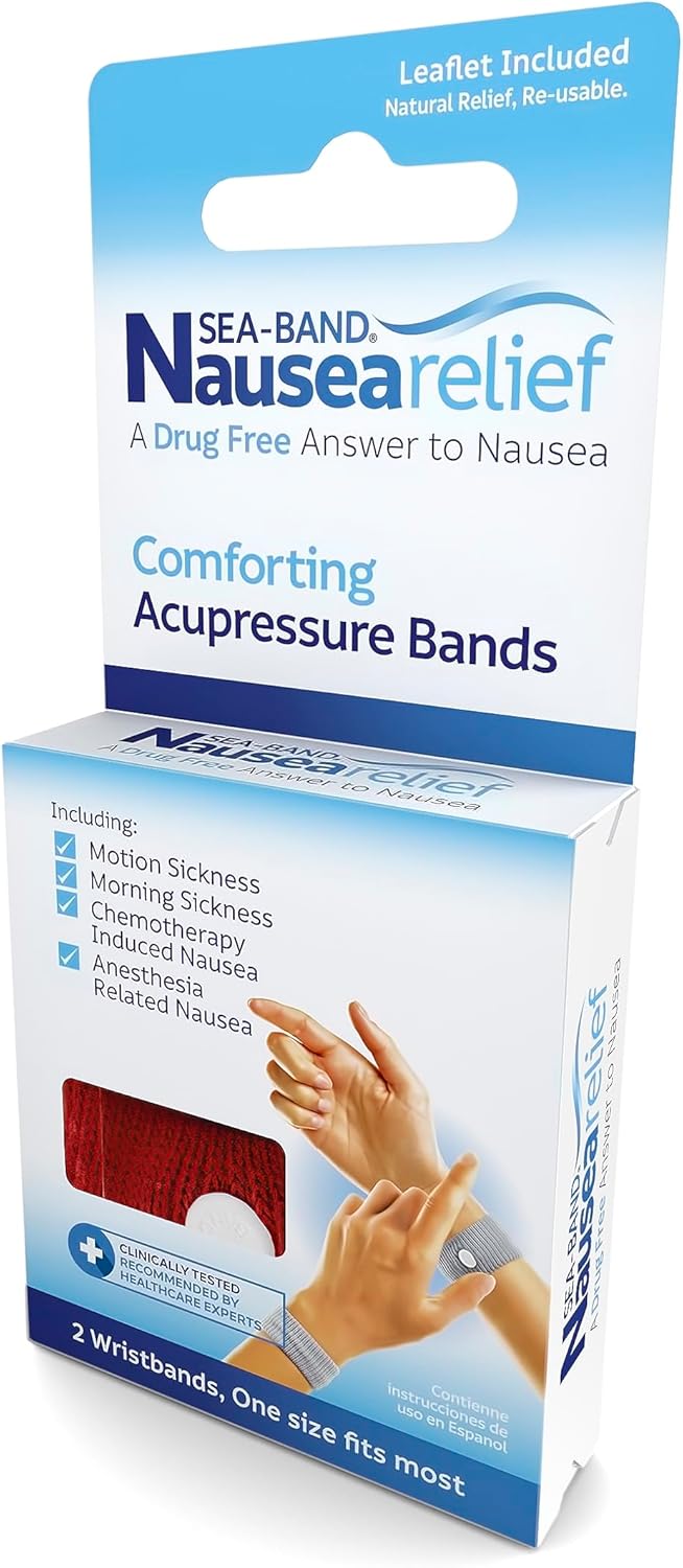 Sea-band Anti-Nausea Acupressure Wristband for Motion & Morning Sickness - 1 Pair Red