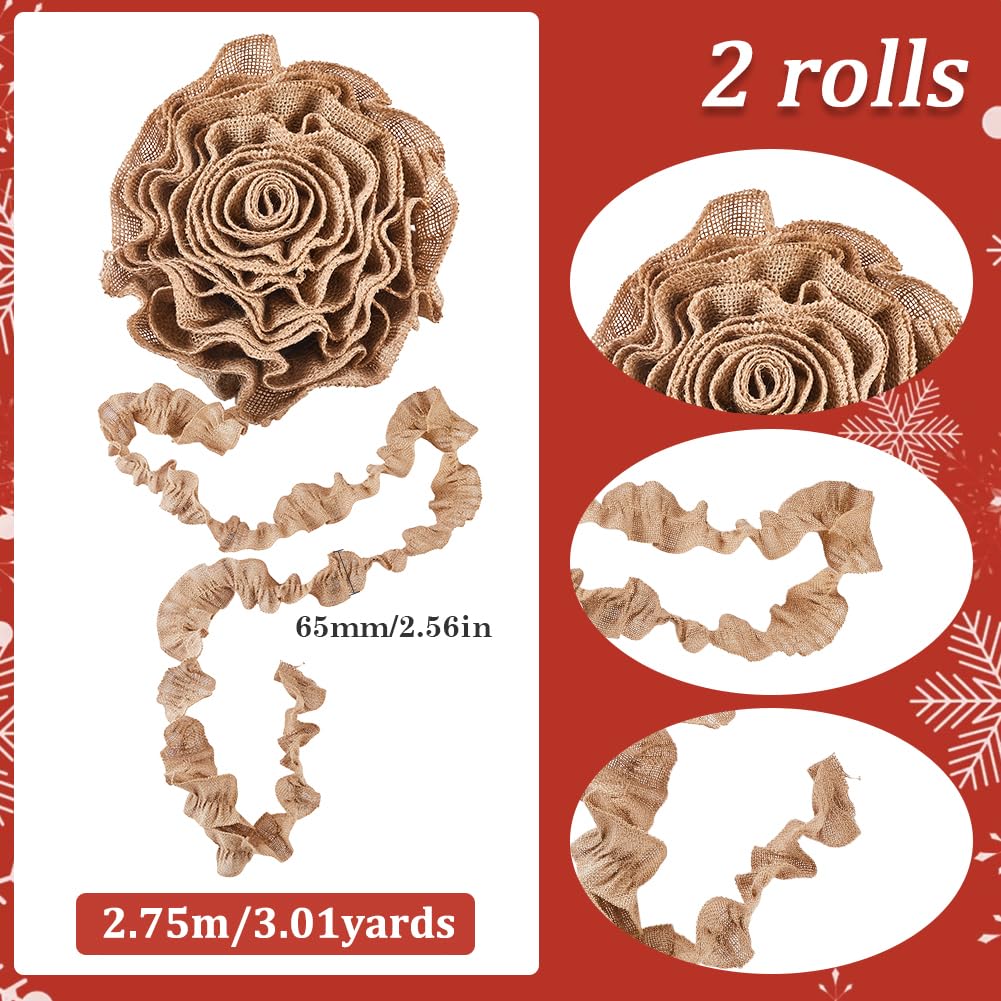SOFPLATE 2 Rolls 5.4M/17.7 Feet Rustic Burlap Christmas Garland Burlap Ribbon Garland Cloth Fabric Burlywood Wrinkle Buffalo Garlands Decor for Home Outdoor Christmas Tree Party Craft DIY Decoration