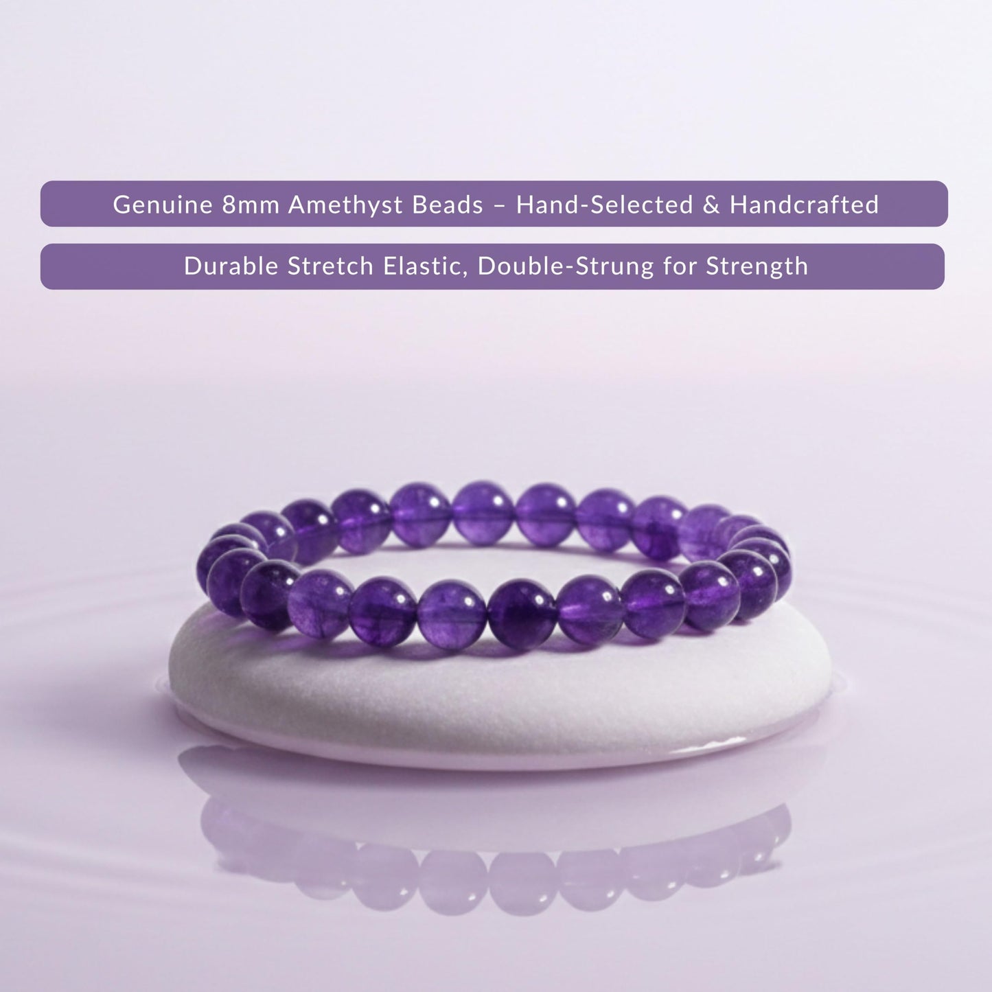 Cherry Tree Collection Amethyst Beaded Bracelet – Genuine 8mm Gemstone Stretch Bracelet for Men & Women – Handmade Crystal Bracelet - (Amethyst - S)