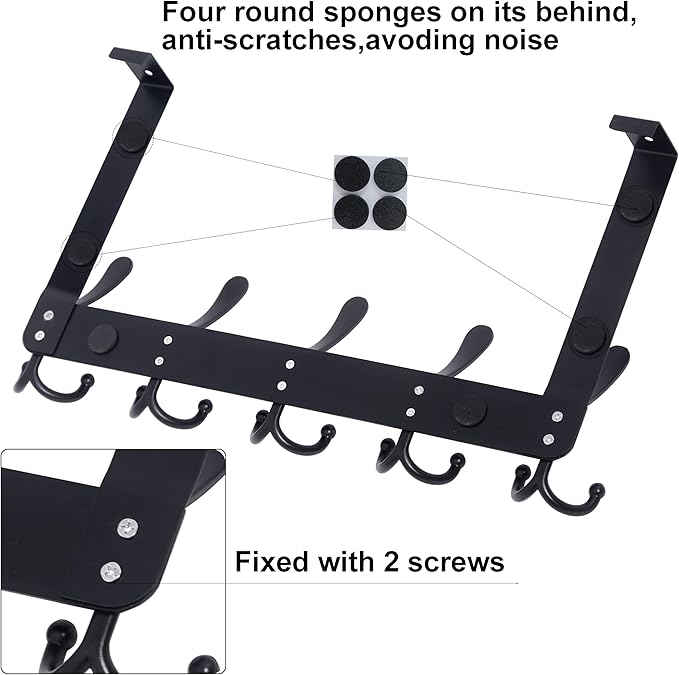 WEBI Over The Door Hooks,Door Hanger,Over The Door Towel Rack with 5 Triple Hooks for Hanging,Over Door Coat Rack Towel Hanger for Towels,Clothes,Bathroom,Black,2 Packs