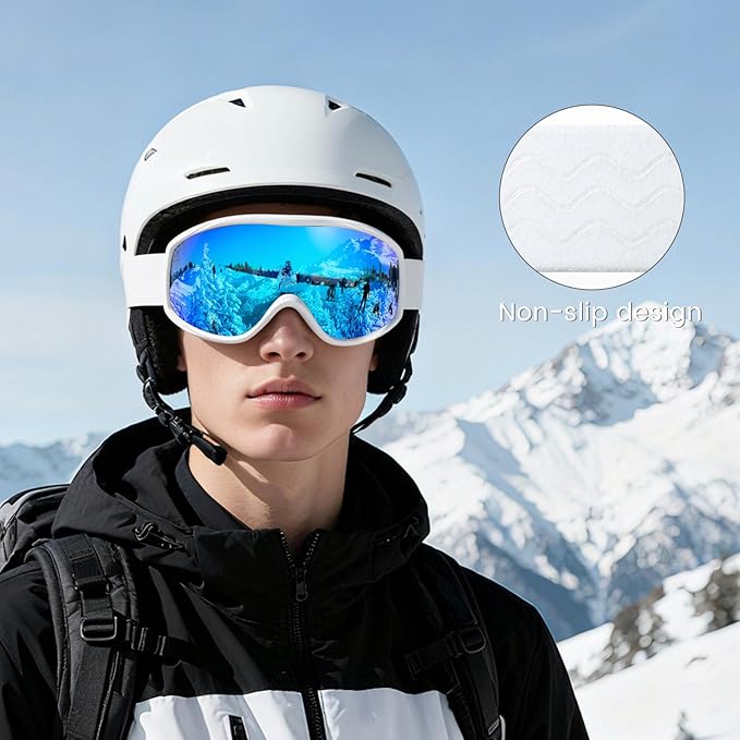 Ski Goggles OTG for Men Women, Anti-Fog Snowboard Goggles UV400 Protection Snow Goggles for Adult Youth