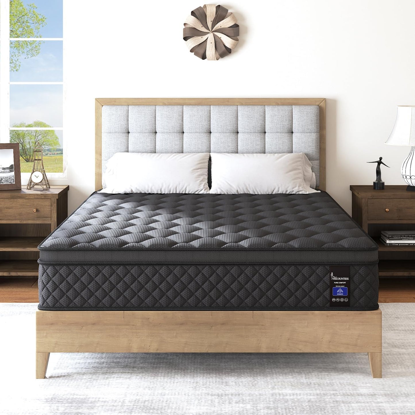 King Hybrid Mattress, 14 Inch Medium Mattress Euro Top for Back & Lumbar Support, 100 Night Trial, Individual Pocket Spring Bed for Motion Isolation & Pressure Relief