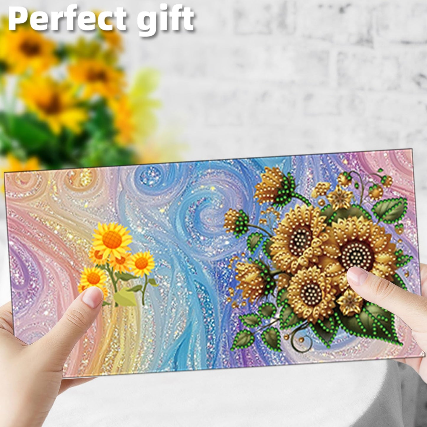Diamond Art Painting Greeting Cards, 12 Packs Sunflower Basket DIY Crystals Gem Art Kit with Envelopes, Diamond Dots Card Making Set for Birthday, Wedding, Party, Heartfelt Occasions & Beginner Gift