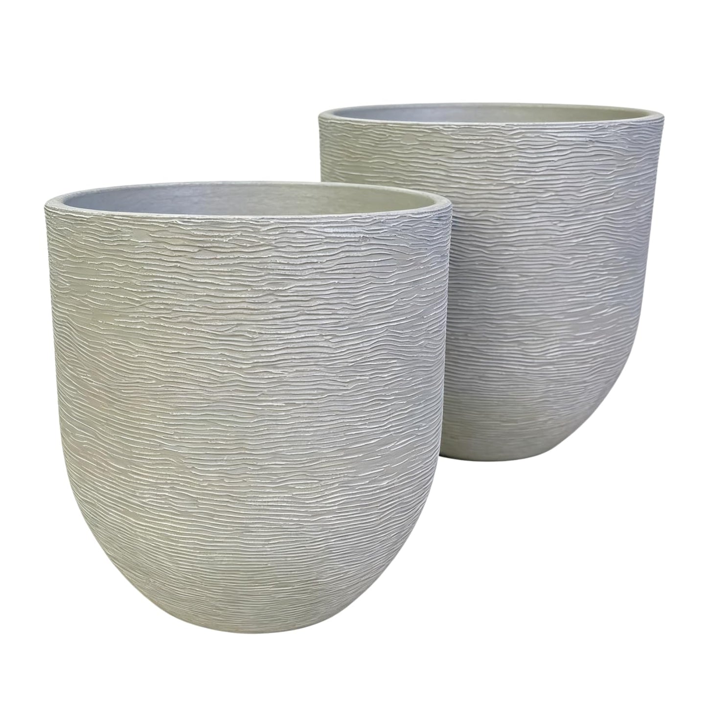 10 inch Plant Pots Stone Finish Lightweight Flower Planter with Drainage Hole for Outdoor Garden Patio Indoor Greenery, Set of 2 (Light Grey)