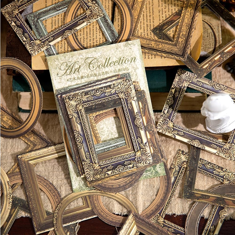 30Pcs Vintage Scrapbook Paper Photo Frame for Scrapbooking Junk Journal Collage Diary Embellishment DIY Photo Album DIY Craft Decoration, 10 Patterns (YSDC6)