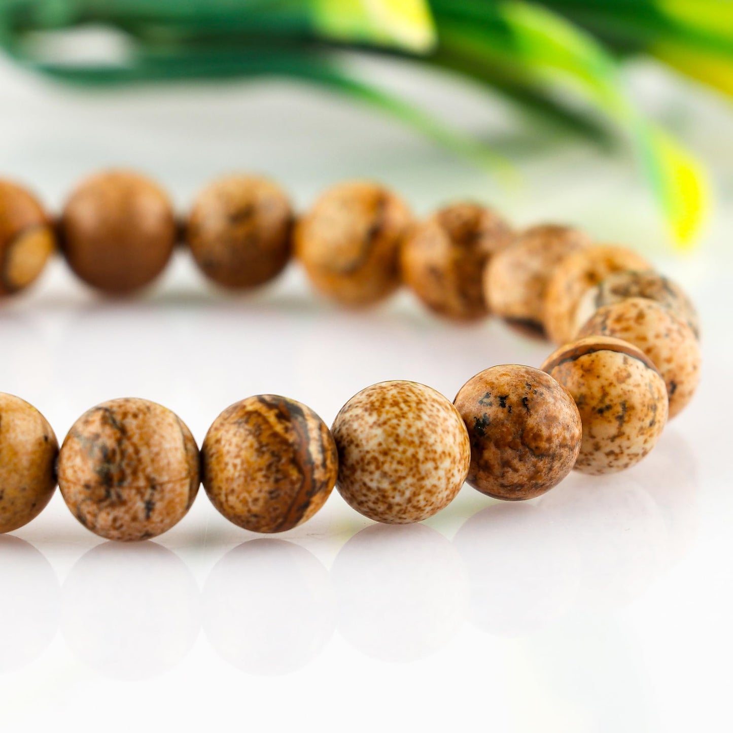 CRYSTALIS Elastic Stretch Picture Jasper Bracelet, Natural Beads, Chakra Healing Jewelry for Men & Women, Adjustable Bracelet, Gift Giving Bracelet, 7.25 to 7.50 inch