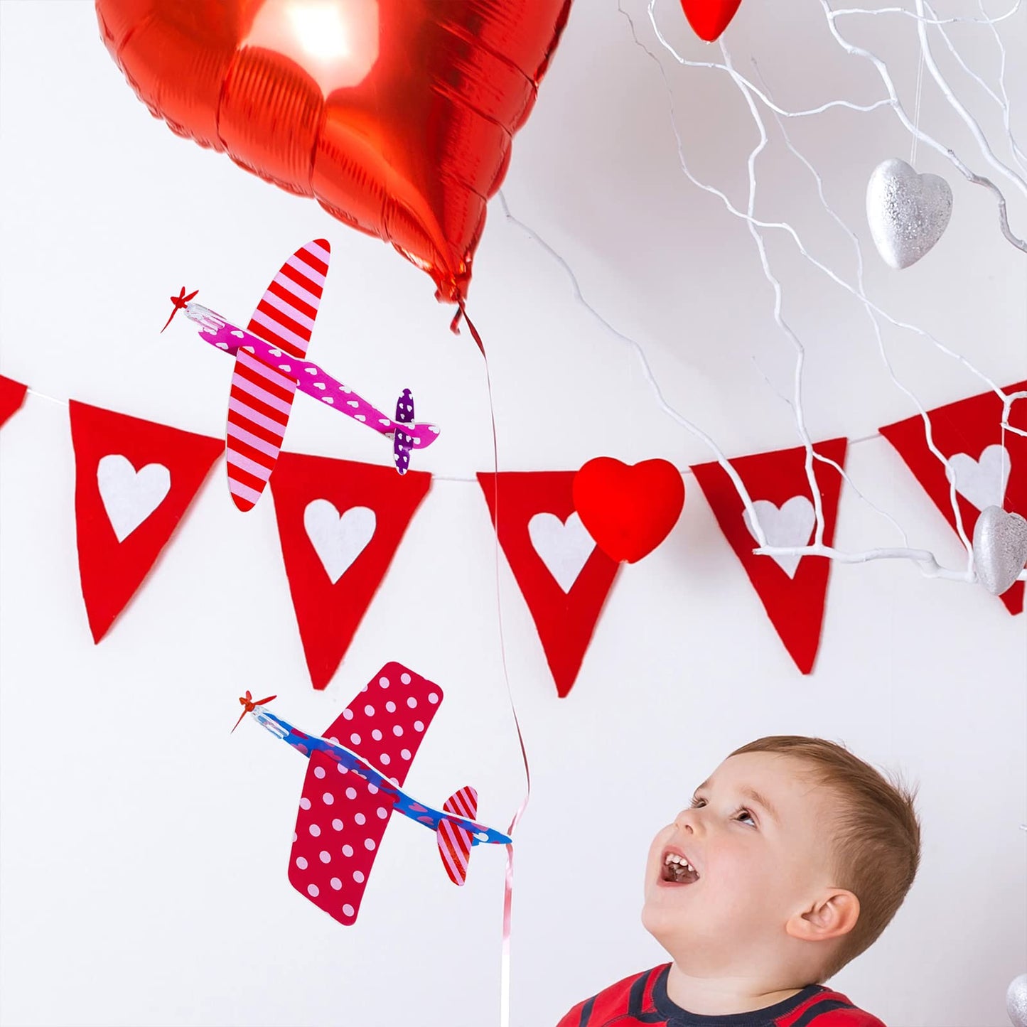 Winlyn 32 Sets Valentines Day Foam Airplanes Glider Planes with Cards for Kids Boys Girls Valentine Planes Party Favors School Classroom Gift Exchange Valentines Treats Prizes Goodie Bag Stuffers Toys