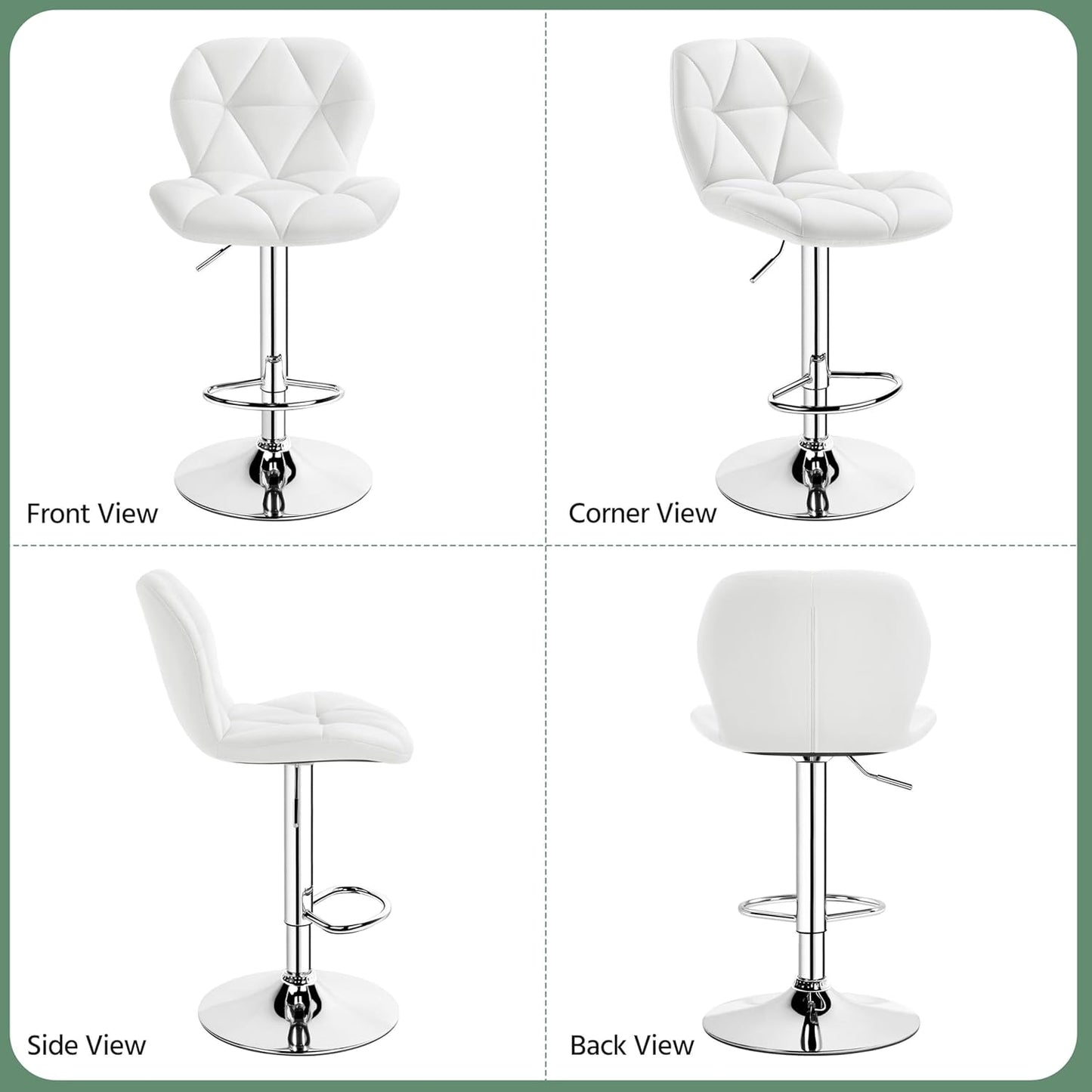 Yaheetech Barstools Set of 2, PU Leather Counter Stools Bar Chairs with Backrest, Height Adjustable Swivel Tall Chairs for Home Bar Kitchen Island, White