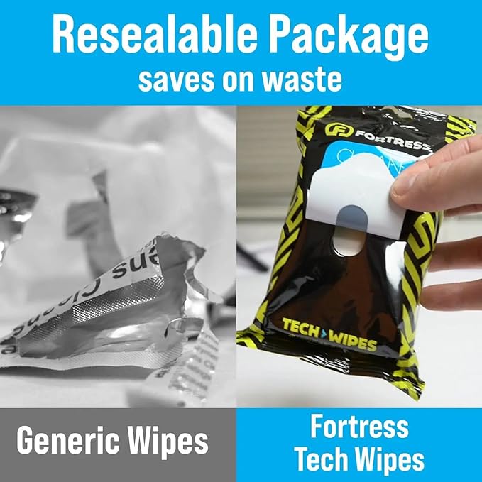 Fortress Electronic Wipes (25 ct, Pack of 6) To-Go Tech Wipes for Screens, Phones, Keyboards, TV Monitors, Computer Screens, and More [Travel Size] Skin-Safe