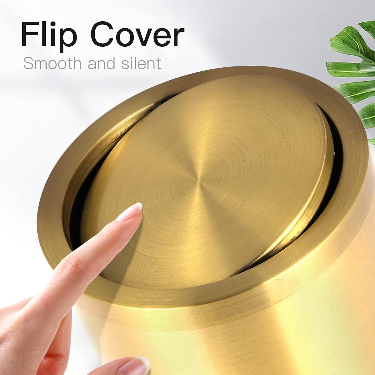 2.6 Gallon Gold Bathroom Trash can with lid,Small Office Garbage can Wastebasket bin for Bedroom,Living Room,Kitchen (Gold)