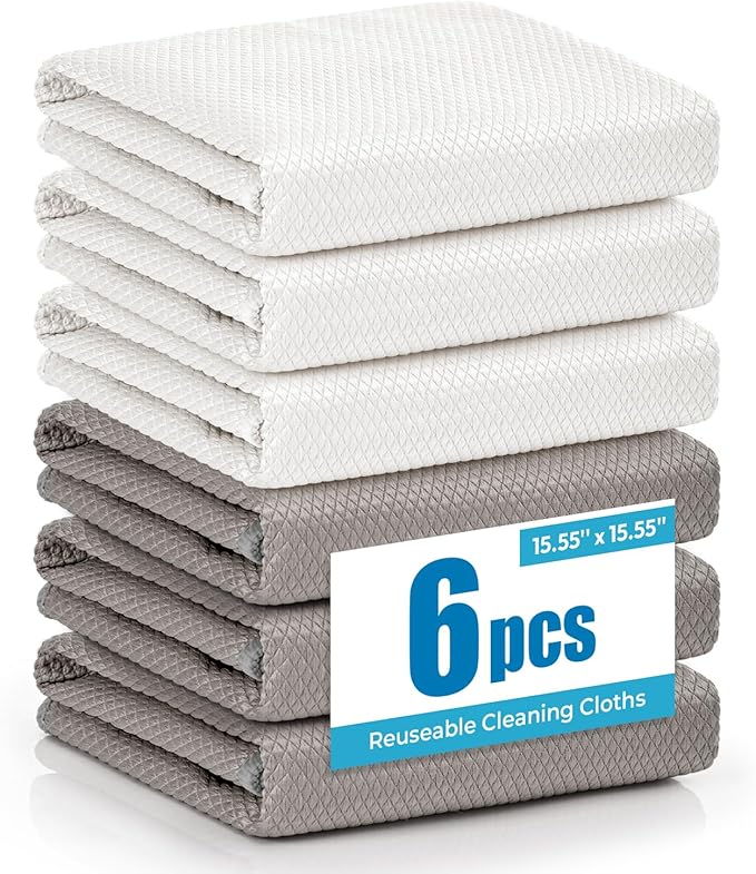 Nanoscale Microfiber Cleaning Cloth - Micro Fiber Cloth for Cleaning Rags - Clean for Glass Window, Car, Kitchen, Stainless Steel, 6pcs