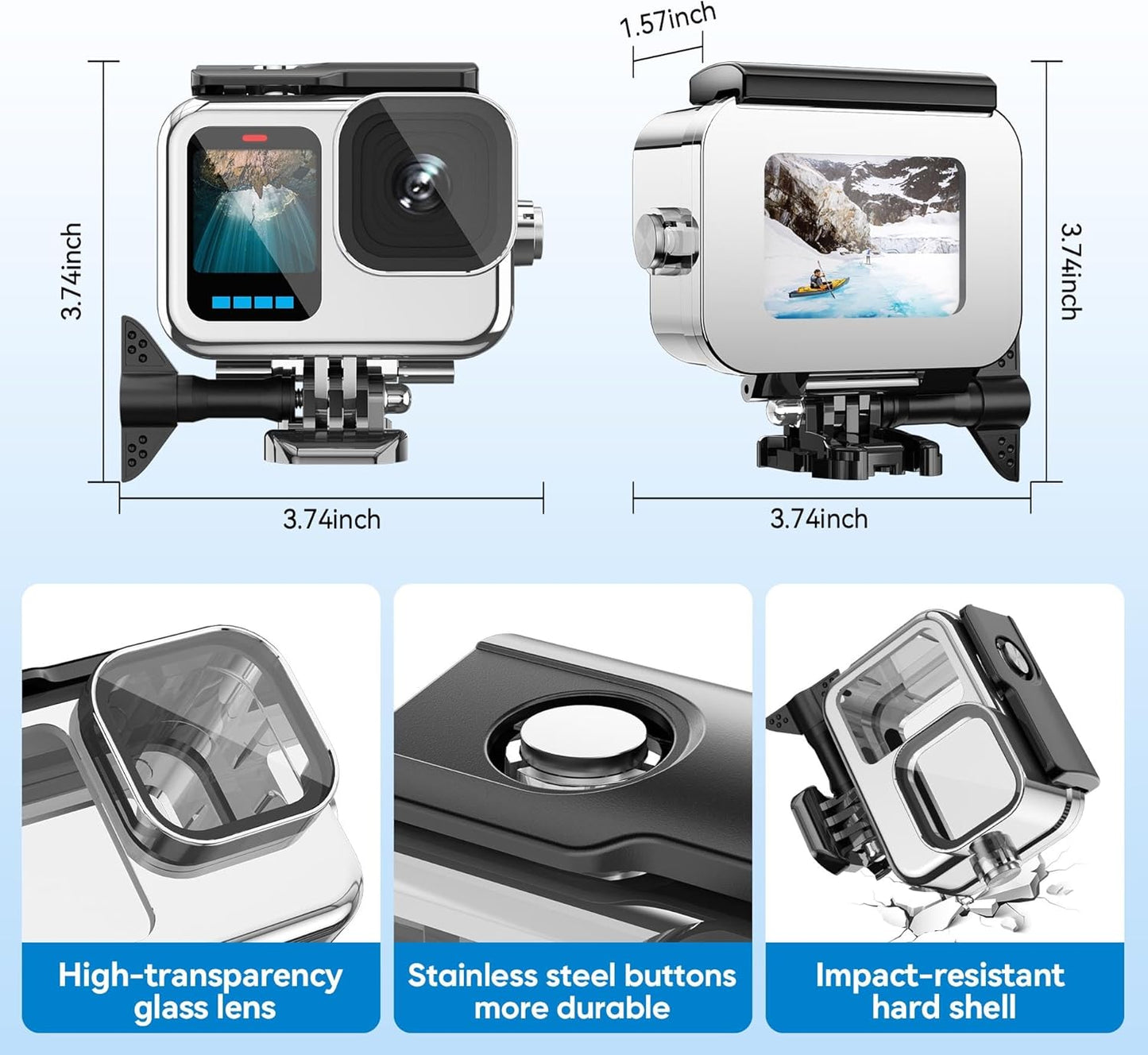 Compatible for Go Pro Hero 13 12 11 10 9 Black Waterproof Housing Case 60M/196FT Protective Underwater Diving Case Shell with Cameras Handle Mount Accessories Kit