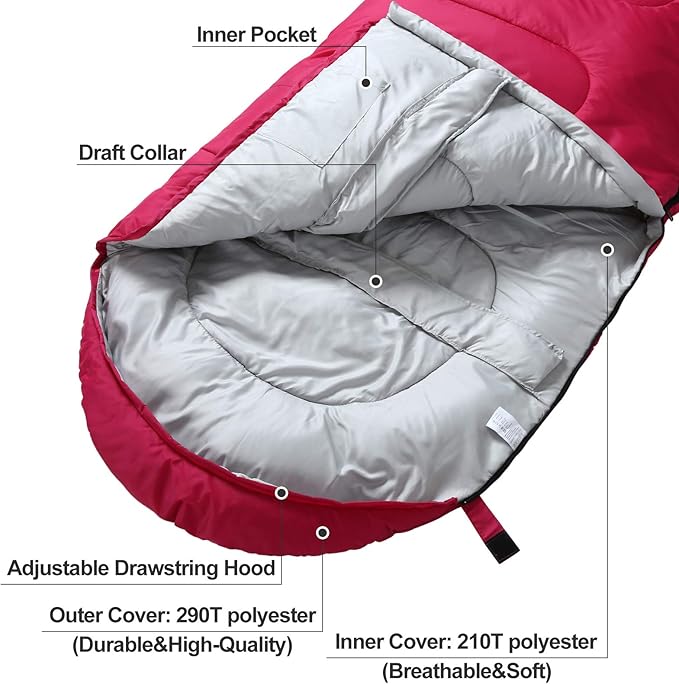 3-4 Season Sleeping Bag for Adults & Kids, Lightweight Warm Cold Weather Camping Bag with Waterproof Compression Sack – Portable for Hiking, Backpacking, Traveling & Outdoor Adventures