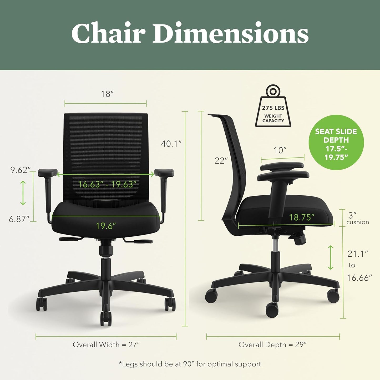 HON Convergence Ergonomic Office Chair, Breathable Back Support Mesh, Adjustable Arms, Computer Chair with Lumbar Support, Rolling Swivel Wheels, Comfortable Synchro-Tilt Recline, Vinyl, Black