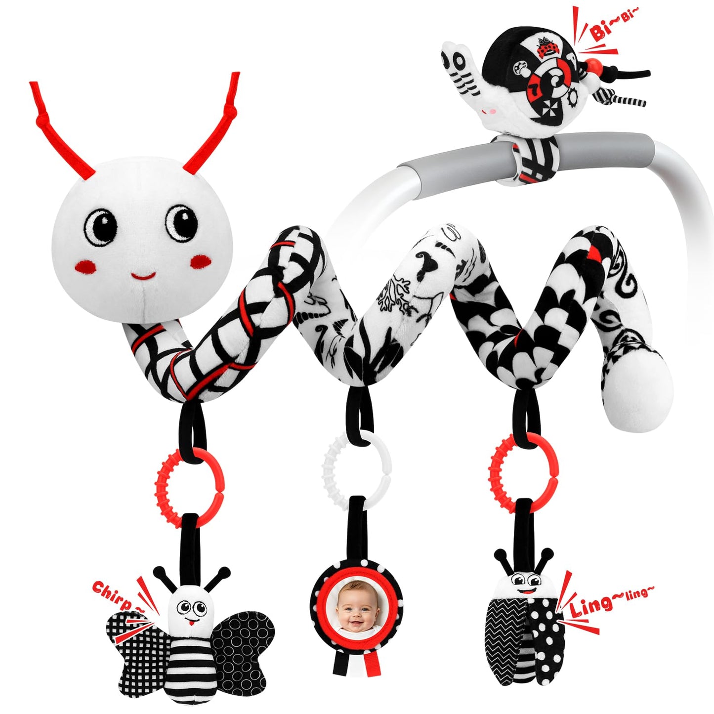 Zendstanding High Contrast Baby Toys for Newborn, Black and White Baby Sensory Toys 0-12 Months with Car Seat Toys & Soft Plush Toy, Activity Hanging Toys Velcro for Stroller Toys Baby Gifts