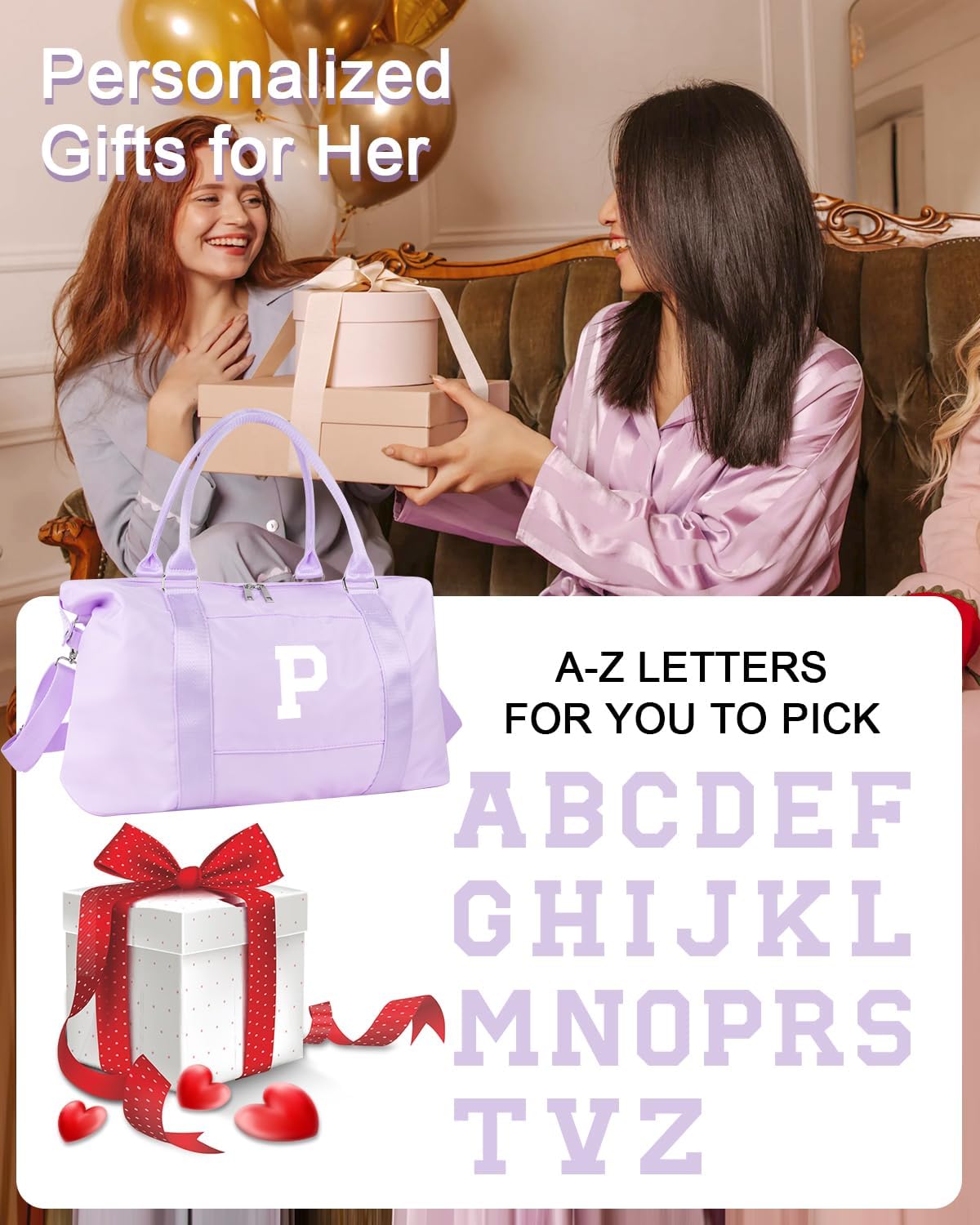 Daughter Niece Gifts for Teen Girl Kids, Initial Travel Duffel Bag Sports Gym Bag Personalized Gifts Weekender Bag，Monogram Overnight Bag Cute Dance Bag Birthday Bridesmaid Gifts for Women(Purple, P)