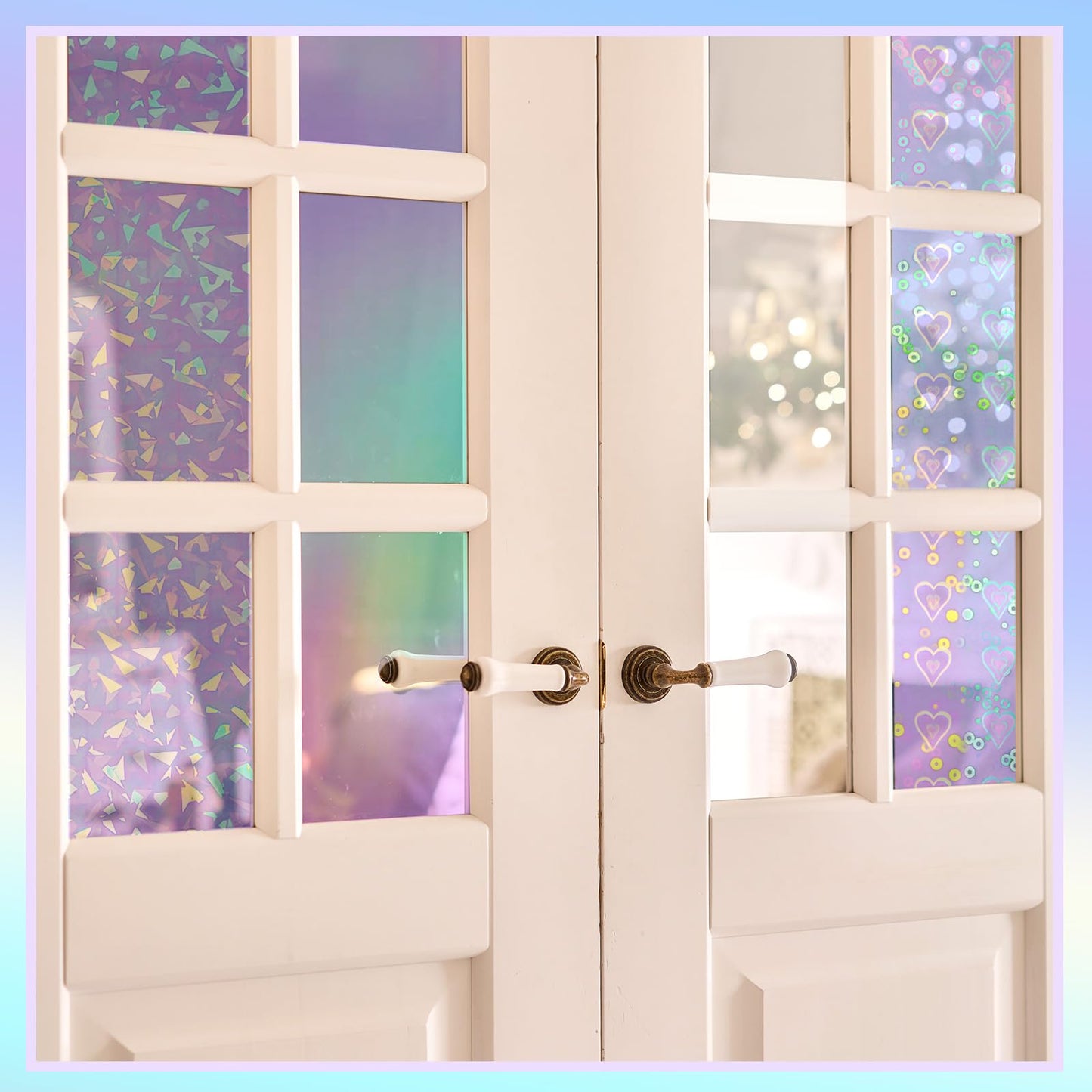 Clabby 36 Sheets Holographic Sticker Paper A4 Vinyl Holographic Laminate Sheets Self Adhesive Waterproof Transparent Film, 11.7 x 8.3 inches(Gem, Dot, Colorful, Star, Heart, Glossy Clear)