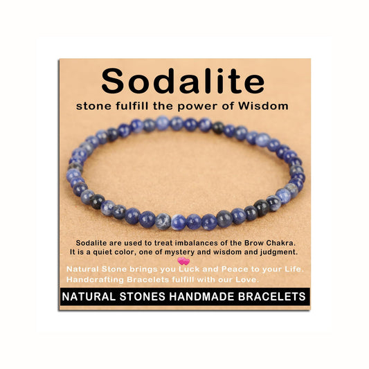 AD Beads Handmade Gemstone Stretch Elastic Bracelet Crystal Healing Reiki Nature's Beauty and Spiritual Essence Unisex (4mm, Blue Sodalite)