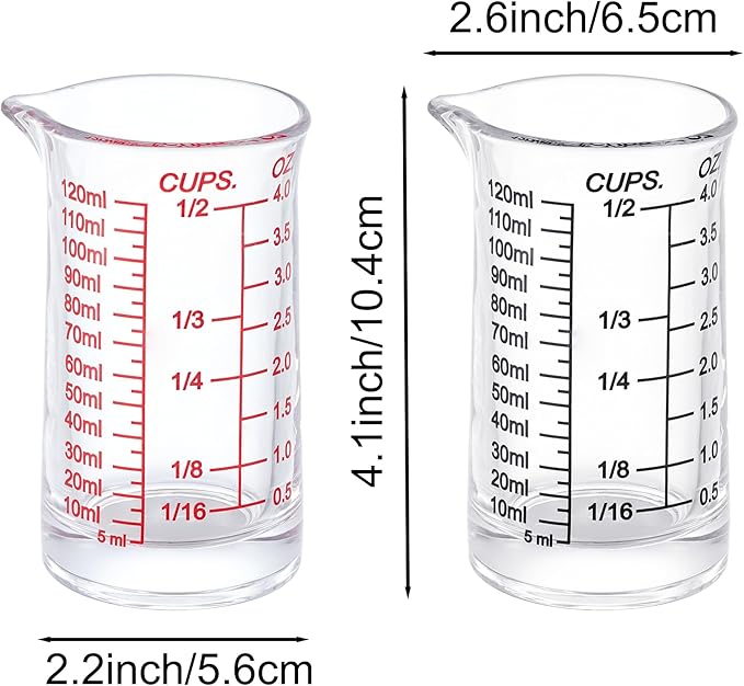 Ackers 4oz Glass Measuring Cup – Shot Glass with Ounce,Ml,Cups Markings for Kitchen & Bar(Pack of 2)