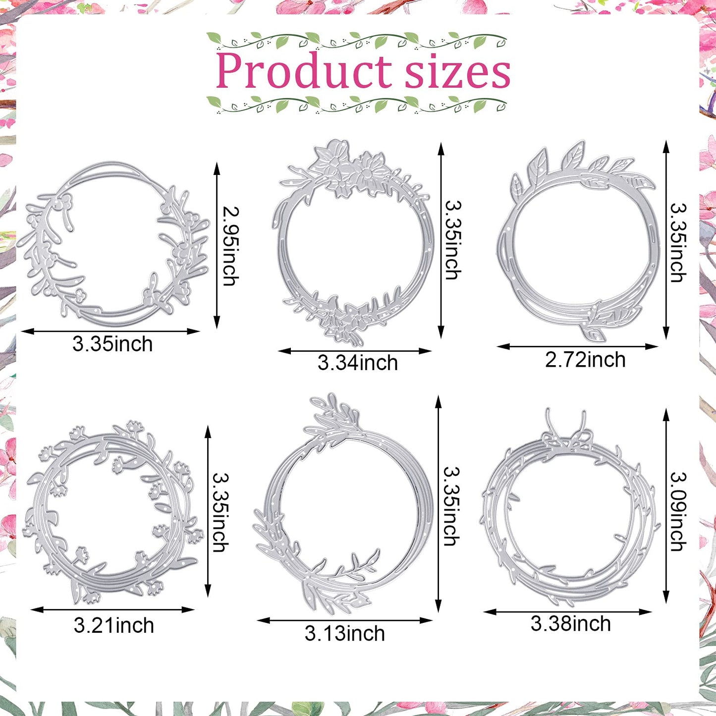 Nuenen 6 Pieces Wreath Die Cuts for Card Making Metal Circle Round Flower Die Cuts for Paper Crafts Border Stencils for Card Making Supplies DIY Craft, 6 Styles