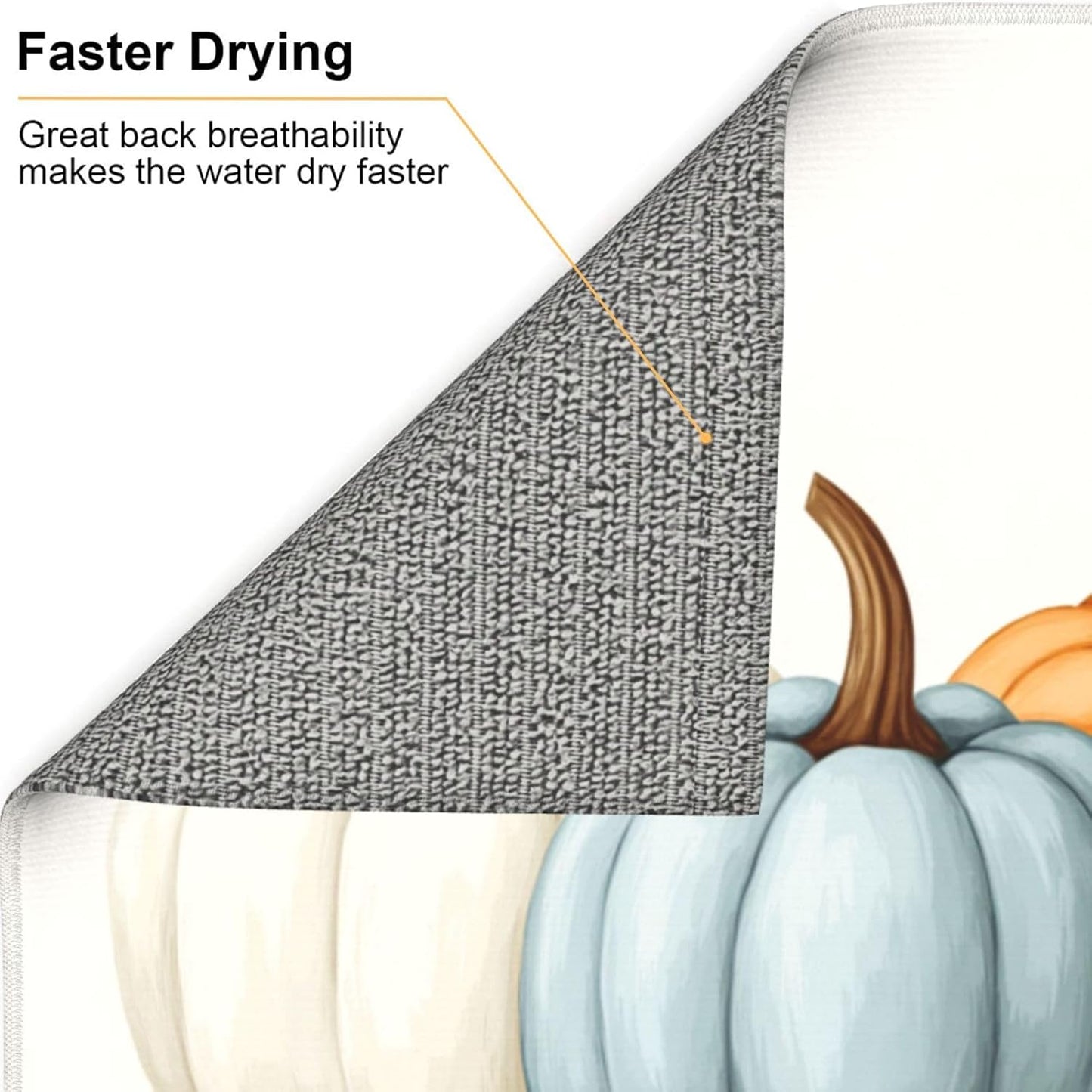 Dish Drying Mat for Kitchen Pumpkin Thanksgiving Fall Counter Absorbent Dishes Drainer Microfiber Small 16x18 Inch