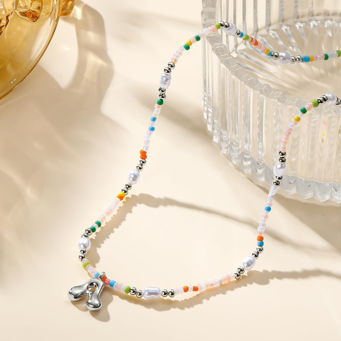 Ritach Initial Necklaces for Women Jewelry - Letter V Necklace Colorful Initial Necklaces for Women Beaded Boho Necklace Summer Beach Jewelry