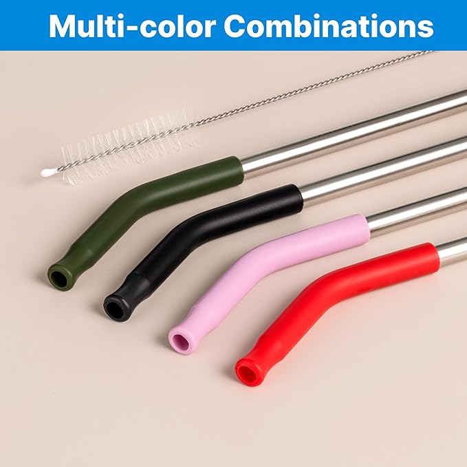 Stainless Steel Straws for 42 oz YETI Tumbler, 4 Pcs Metal Straws Reusable with Silicone Tip for 42 oz YETI, 30oz Stanley Cup(Color 3)