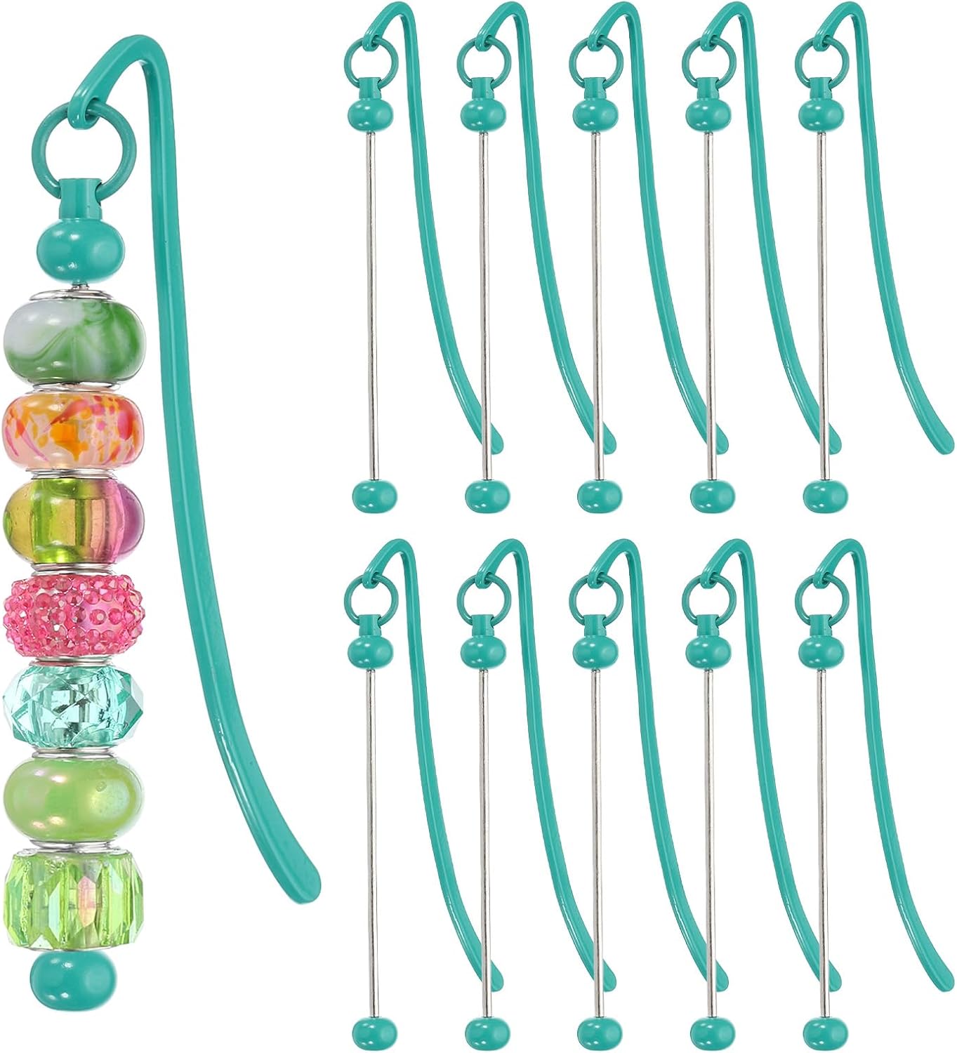 PATIKIL Beadable Bookmarks, 10 Pcs Beaded Bookmark DIY Metal Blank Bar Bulk for Bookmark DIY Making Craft, Beading Pendant Charm, Peacock Blue