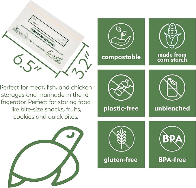 Earth's Natural Alternative Compostable Food Storage Bags, Reusable, Heavy-Duty | Resealable | Freezer Safe | Off-White | Pack of 6