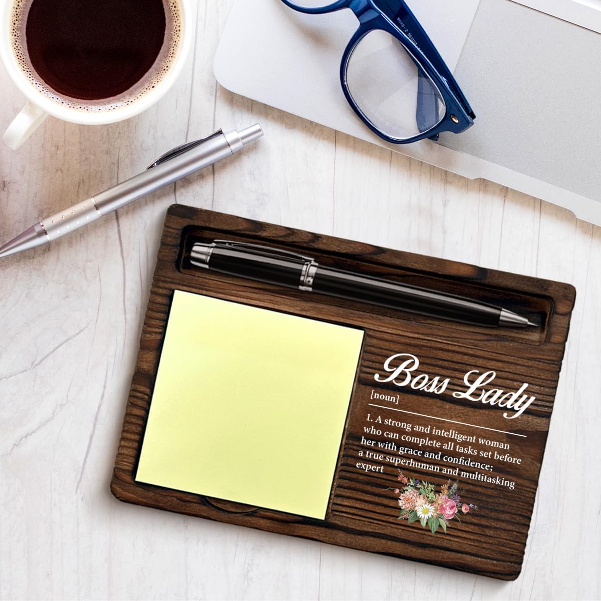 Best Boss Lady Gifts for Women, Thank You Appreciation Gifts for Boss Lady Definition Floral Sticky Note Holder Office Decor