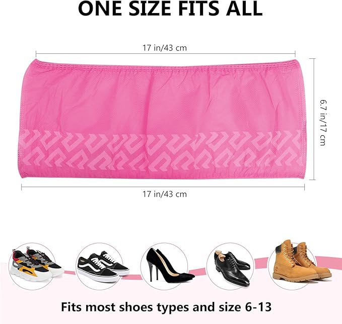 squish Shoe Covers Disposable Non Slip, 100 Pack(50 pairs) Pink Thick Extra Disposable Boot Covers Slip Proof Shoe Cover for Indoors Outdoors Durable Protector Covers Fits Virtually Most Shoes